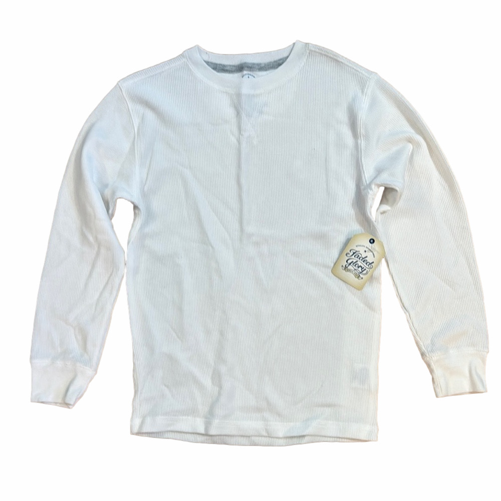 NWT Faded Glory Boys Size 8 White Waffle Knit Thermal Long Sleeve Shirt